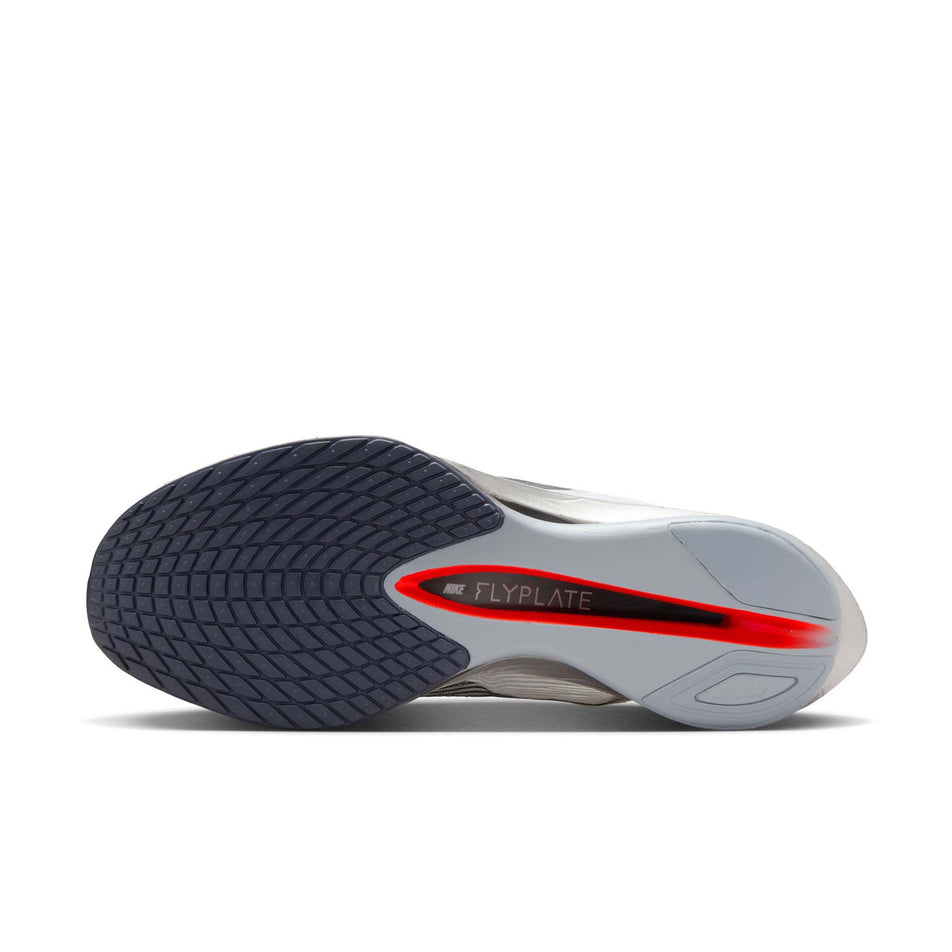 The outsole of the left shoe from a pair of Nike Men's Vaporfly 4 Road Racing Shoes in the White/Gridiron-Obsidian Mist colourway. (8613796184226)