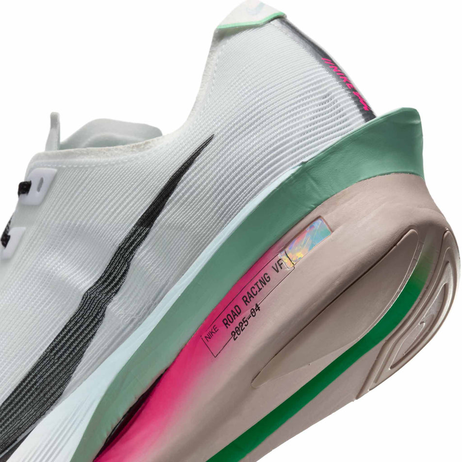 Close up of the midsole from a pair of Nike Men's Vaporfly 4 Road Racing Shoes in the White/Black-Hyper Pink-Mint Foam colourway. (8683258413218)