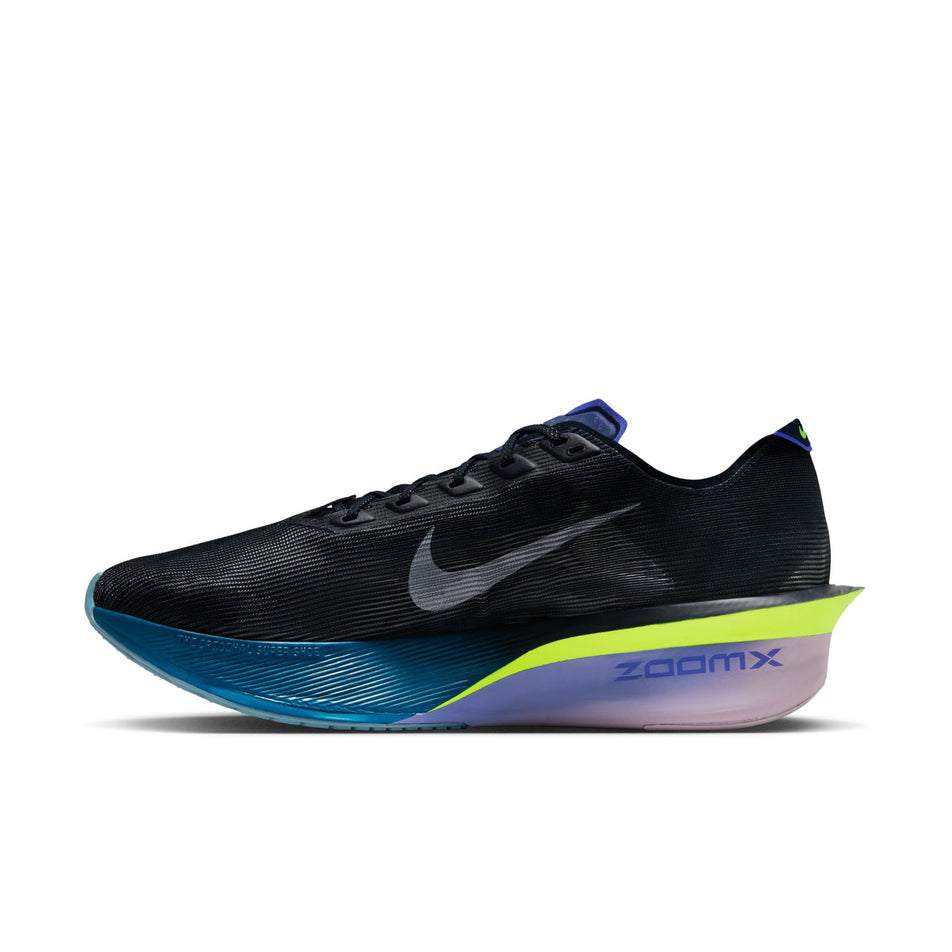 Medial view of the right shoe from a pair of Nike Men's Vaporfly 4 Road Racing Shoes in the Obsidian/White-Persian Violet colourway. (8753449468066)
