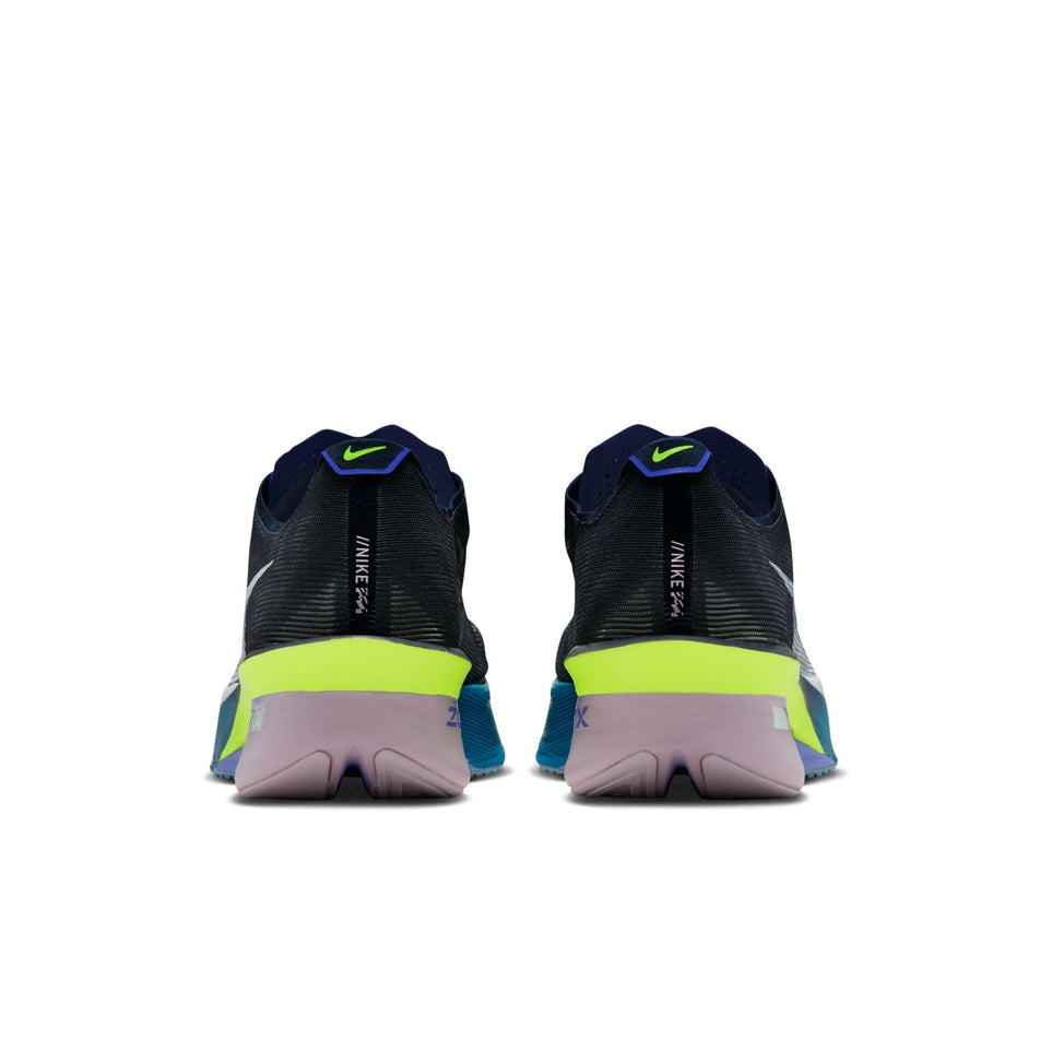 The back of a pair of Nike Men's Vaporfly 4 Road Racing Shoes in the Obsidian/White-Persian Violet colourway. (8753449468066)