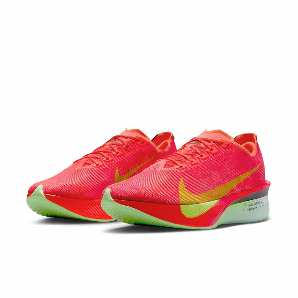 A pair of Nike Men's Vaporfly 4 Road Racing Shoes in the Bright Crimson/Lime Blast-Mint Foam colourway. (8613801361570)