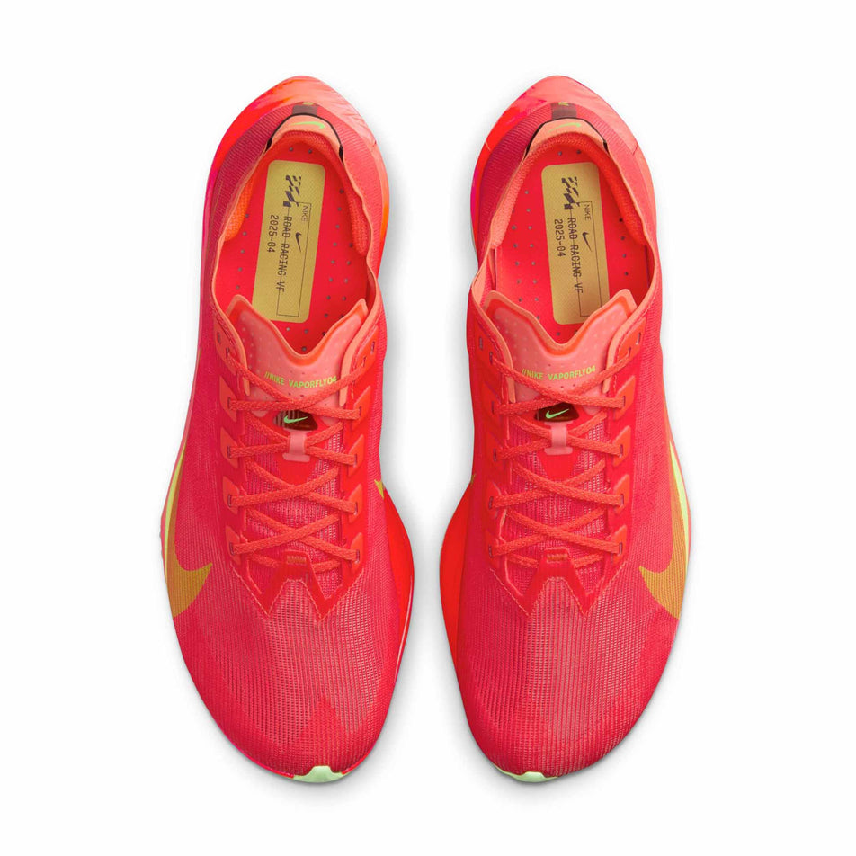 The uppers on a pair of Nike Men's Vaporfly 4 Road Racing Shoes in the Bright Crimson/Lime Blast-Mint Foam colourway. (8613801361570)