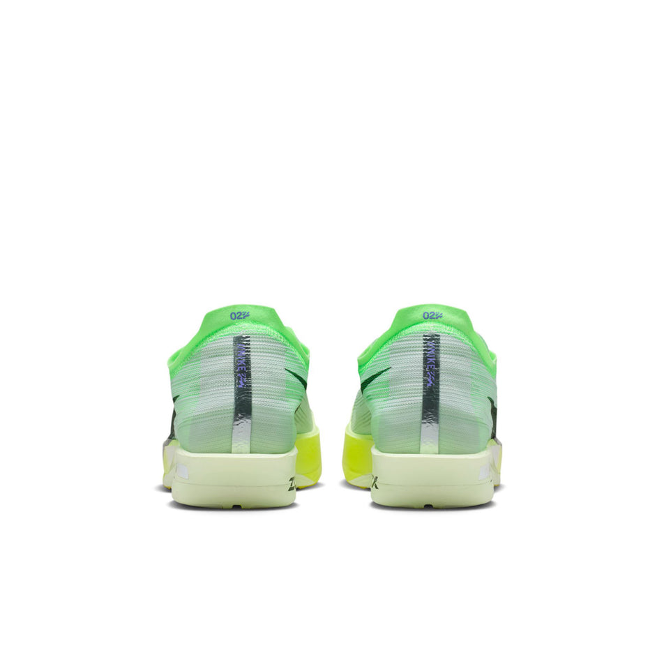 The back of a pair of Nike Men's Streakfly 2 Road Racing Shoes in the Barely Green/Black Spruce-Volt Ice colourway.