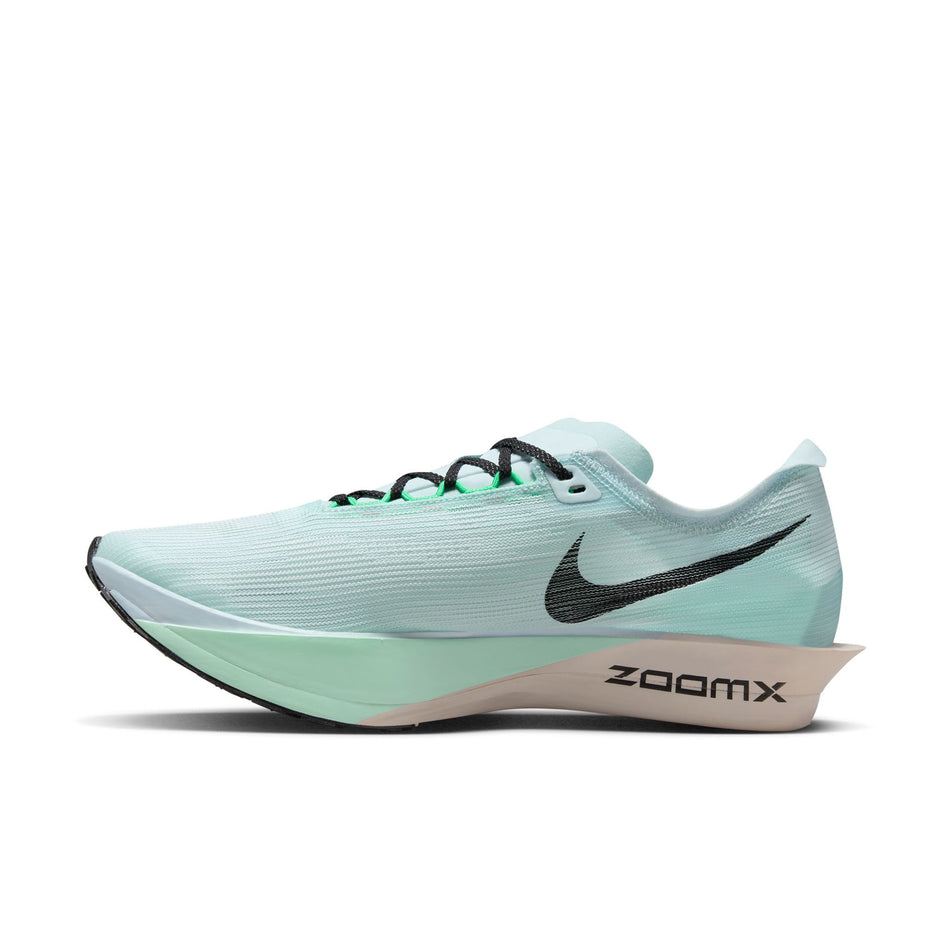 Medial view of the right shoe from a pair of Nike Men's Streakfly 2 Road Racing Shoes in the Glacier Blue/Black-Mint Foam colourway. (8683259429026)