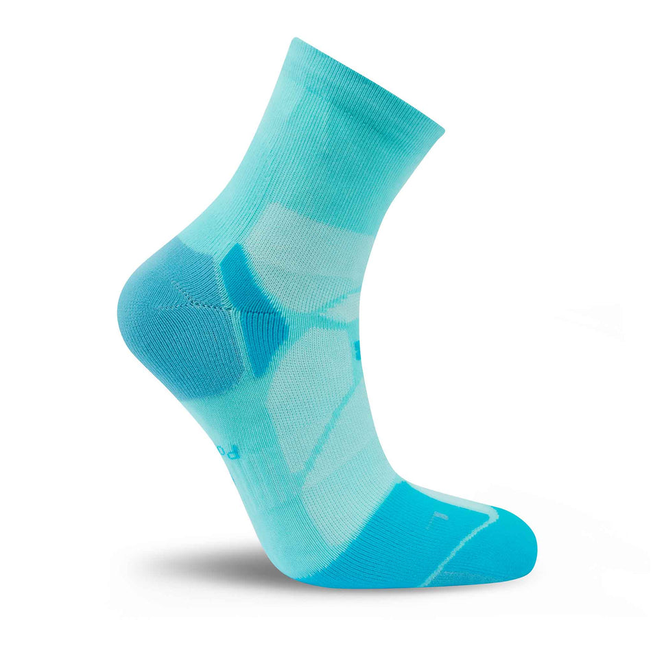 Medial view of the left sock from a pair of Hilly Unisex Marathon Fresh Anklet in the Larimar/Peacock colourway.