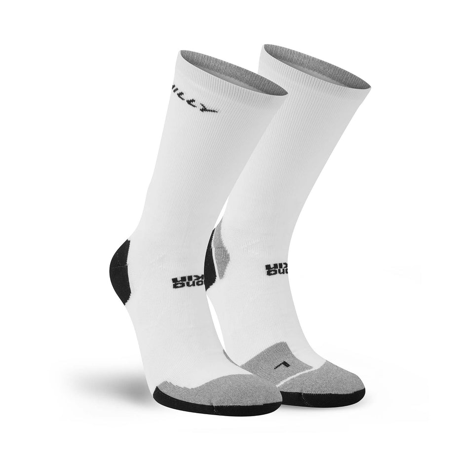 A pair of Hilly Unisex Marathon Fresh Crew Running Socks in the White/Grey colourway. (8597824536738)