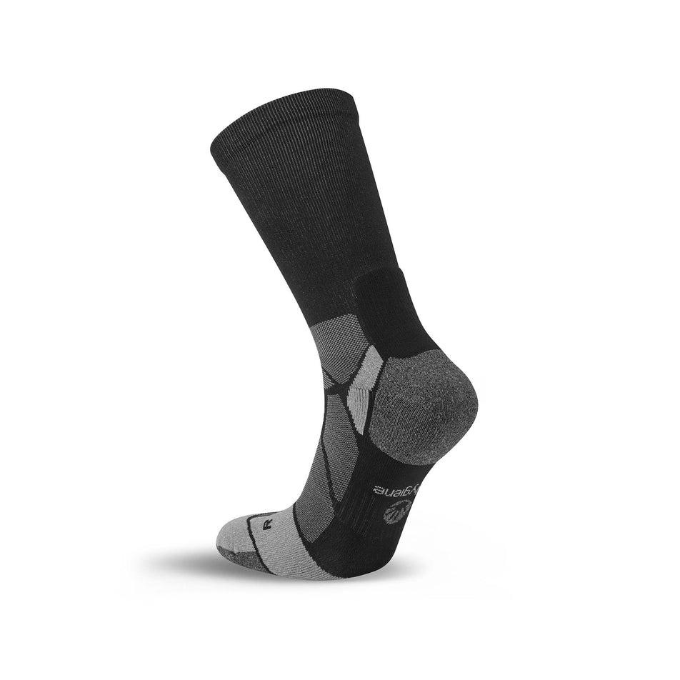 The right sock from a pair of Hilly Unisex Marathon Fresh Crew Running Socks in the Black/Grey colourway. (8597818048674)
