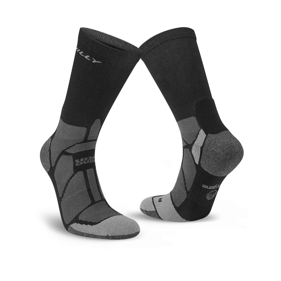 A pair of Hilly Unisex Marathon Fresh Crew Running Socks in the Black/Grey colourway. (8597818048674)