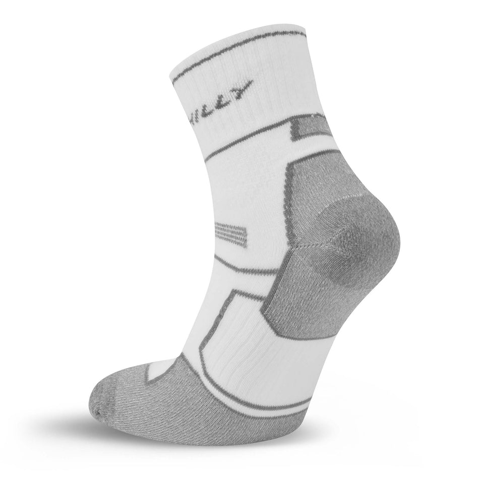 Medial view of the right sock from a pair of Hilly Unisex Twin Skin Anklet Running Socks in the White/Grey Marl colourway.