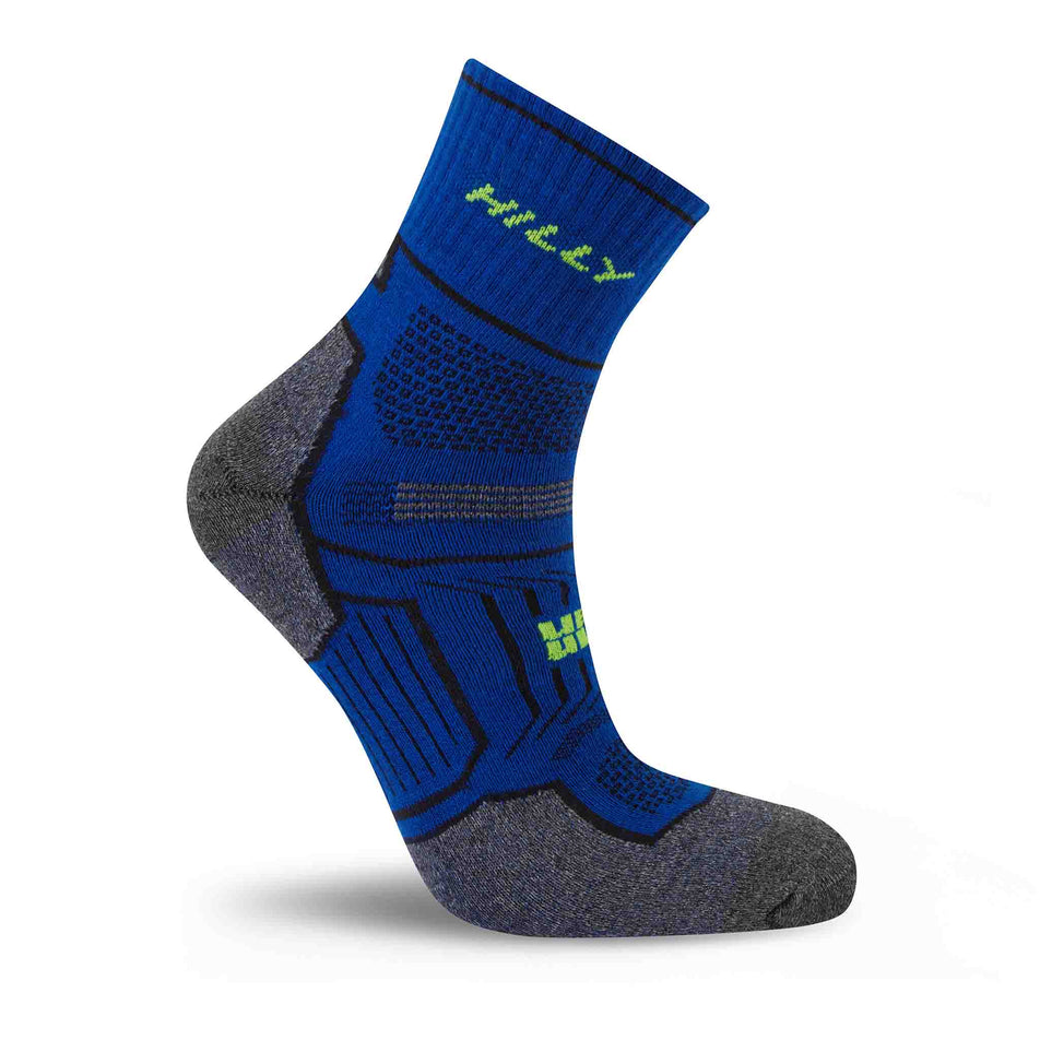 A sock from a pair of Hilly Unisex Twin Skin Anklet Running Socks in the Cobalt/Grey Marl colourway.