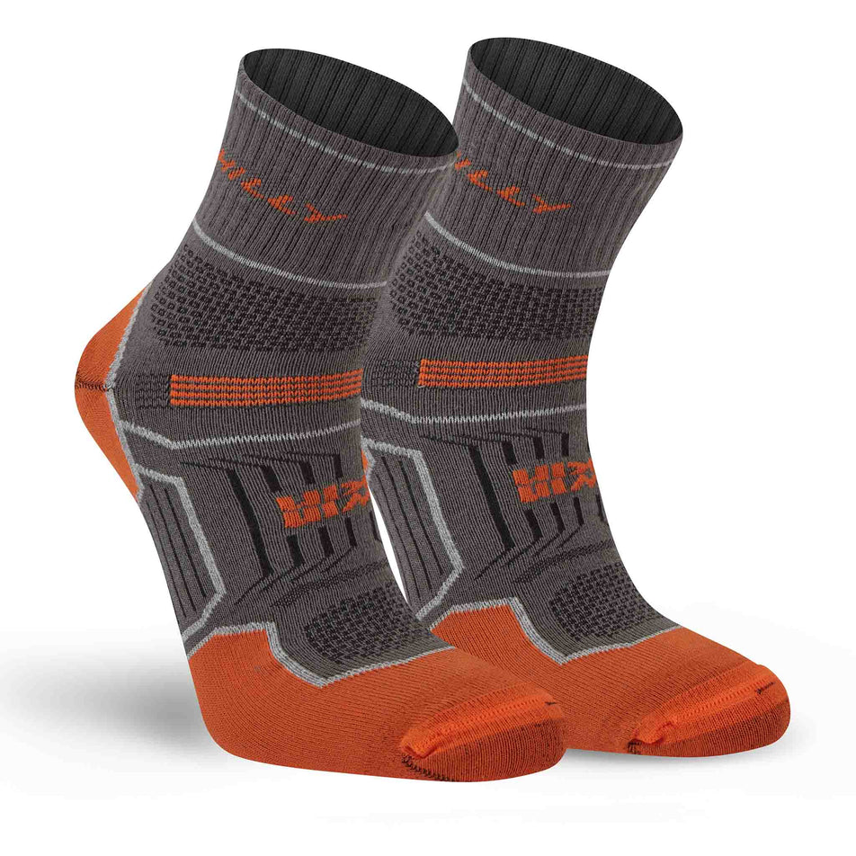 A pair of Hilly Unisex Twin Skin Anklet Running Socks in the Dark Grey/Orange colourway.