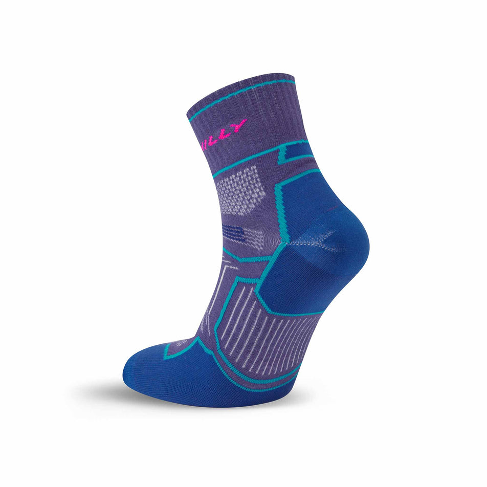 The right sock from a pair of Hilly Unisex Twin Skin Anklet Running Socks in the Grape/Blue colourway. (8597767815330)