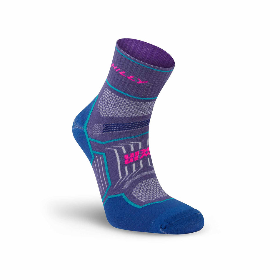 The right sock from a pair of Hilly Unisex Twin Skin Anklet Running Socks in the Grape/Blue colourway. (8597767815330)