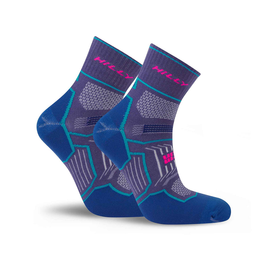 A pair of Hilly Unisex Twin Skin Anklet Running Socks in the Grape/Blue colourway. (8597767815330)