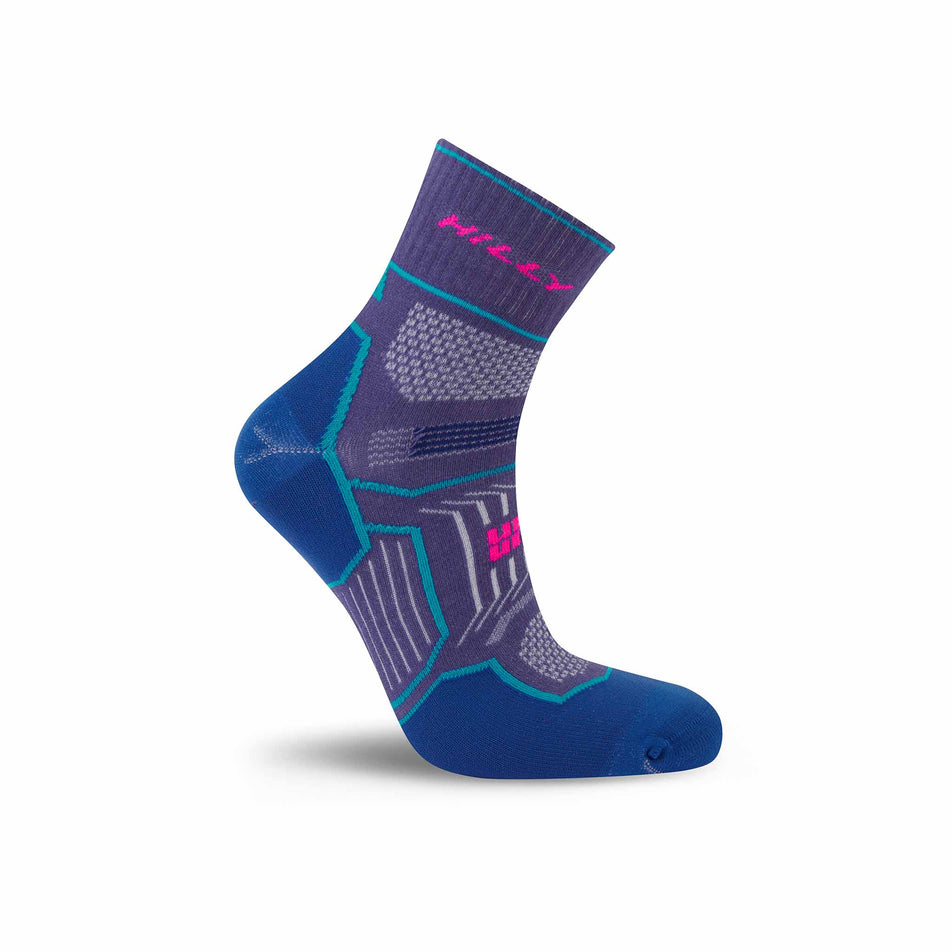 The right sock from a pair of Hilly Unisex Twin Skin Anklet Running Socks in the Grape/Blue colourway. (8597767815330)