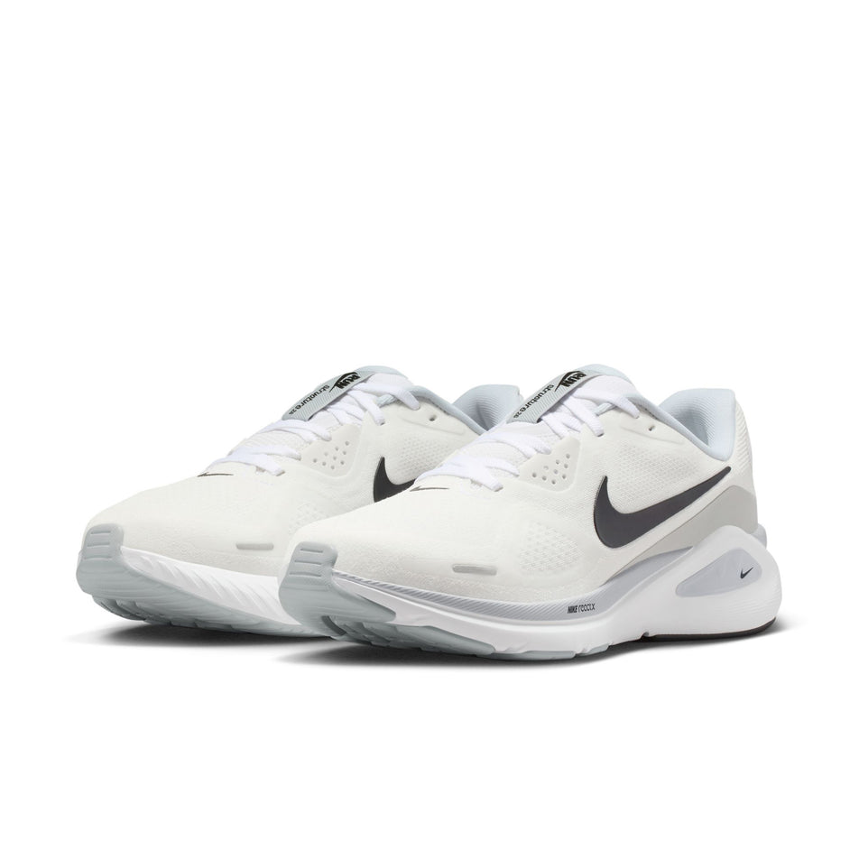 A pair of Nike Women's Structure 26 Road Running Shoes in the White/Black-Pure Platinum colourway.