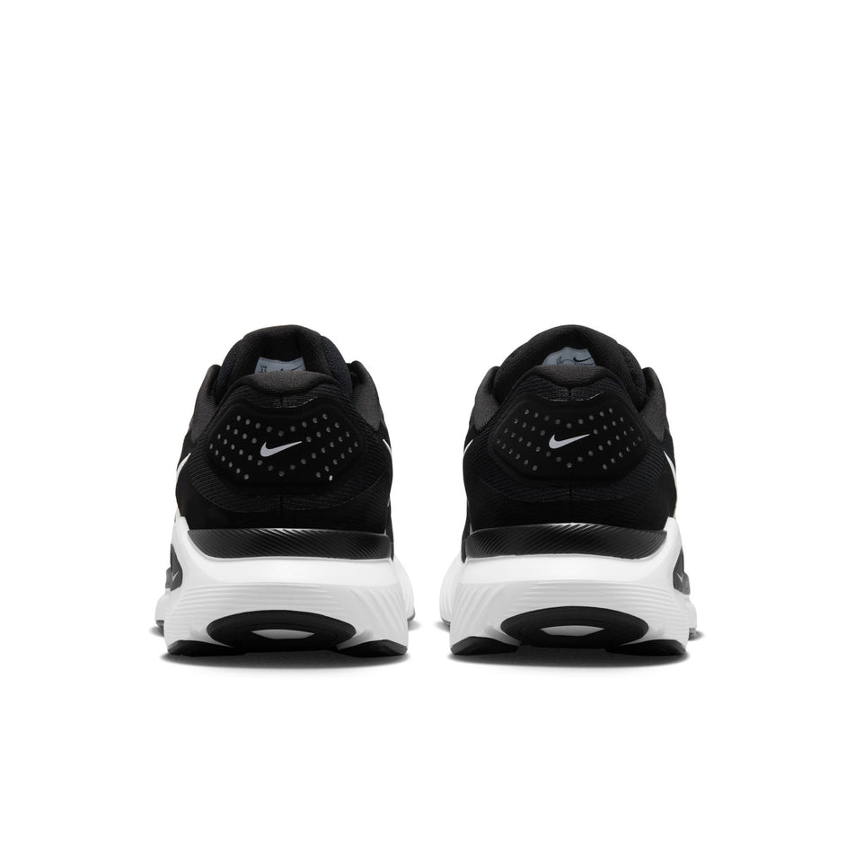 The back of a pair of Nike Men's Structure 26 Road Running Shoes in the Black/White-Cool Grey-Metallic Silver colourway. (8684582666402)