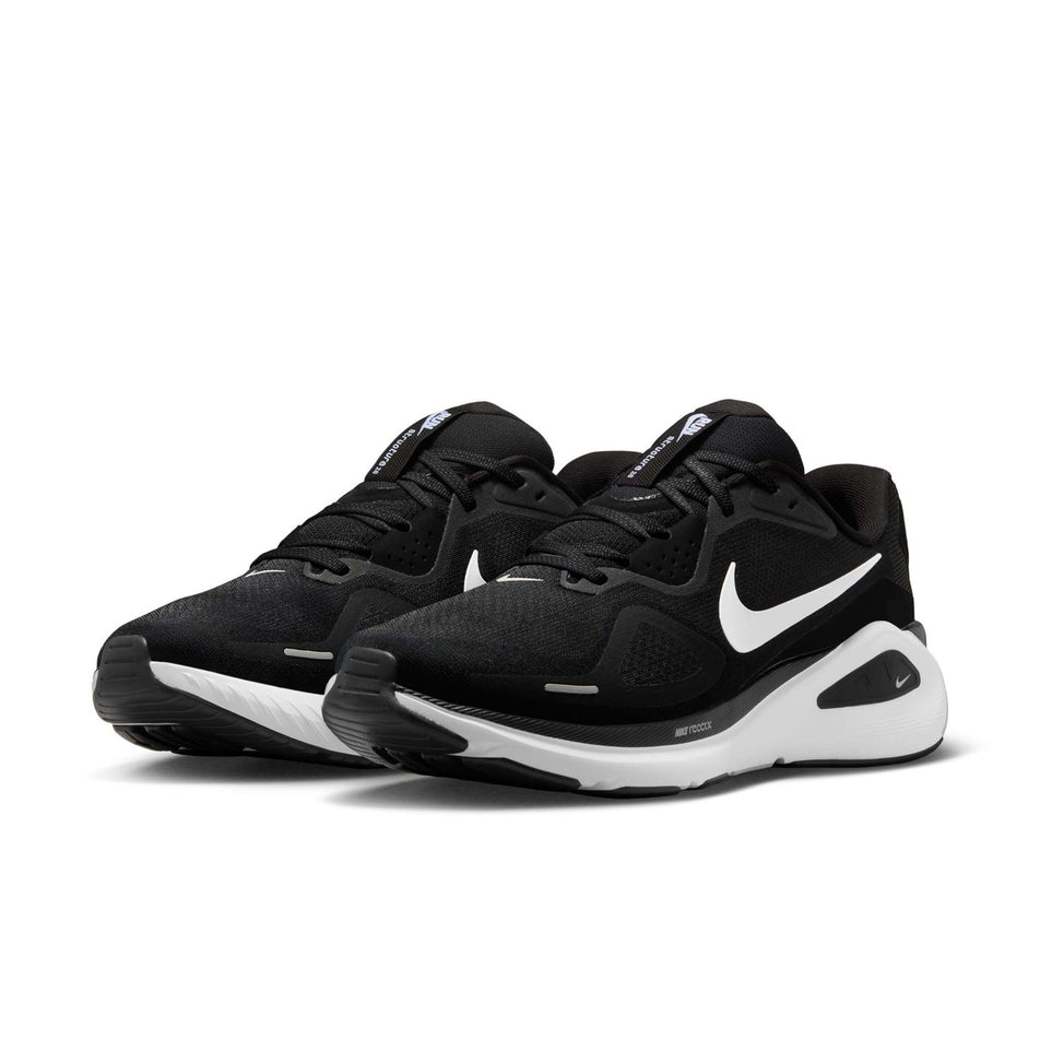 A pair of Nike Men's Structure 26 Road Running Shoes in the Black/White-Cool Grey-Metallic Silver colourway. (8684582666402)