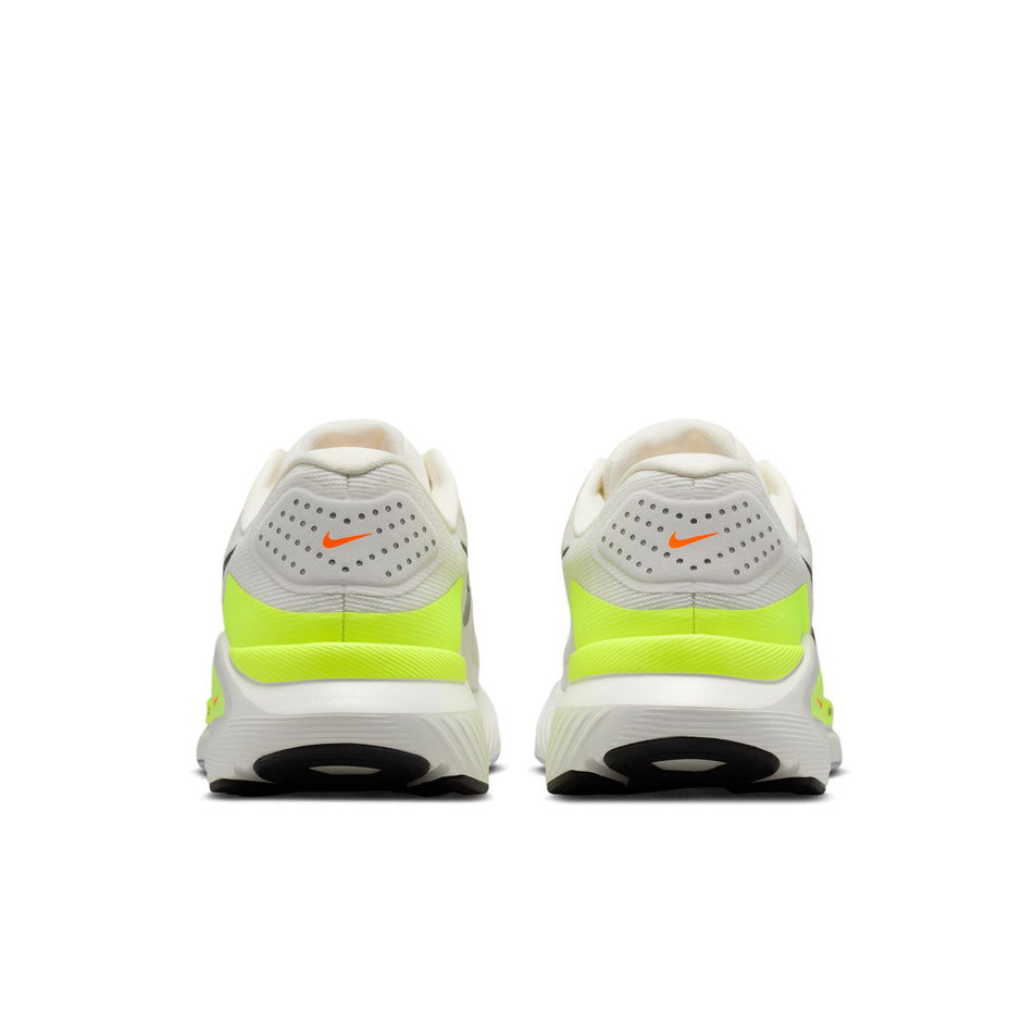 The back of a pair of Nike Men's Structure 26 Road Running Shoes in the Summit White/Black-Volt-Total Orange colourway.