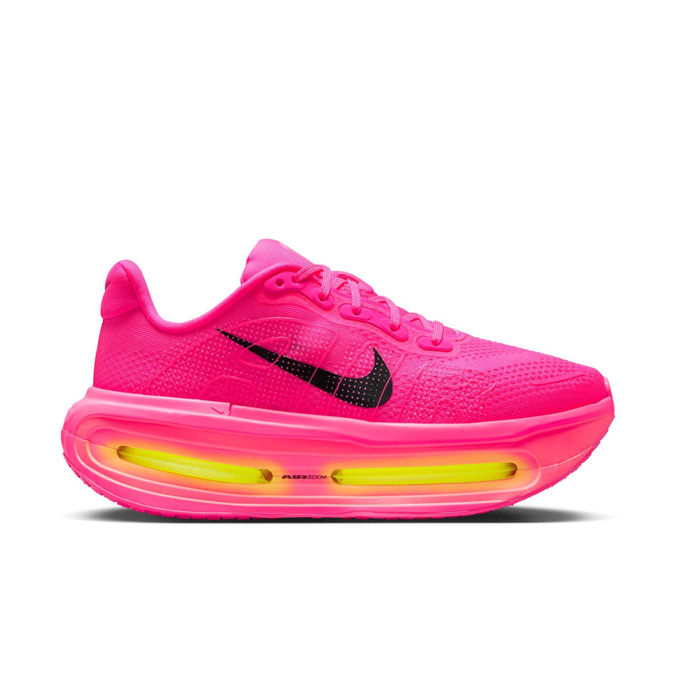 Lateral view of the right shoe from a pair of Nike Women's Vomero Premium Running Shoes in the Hyper Pink/Black-Digital Pink-Volt colourway.
