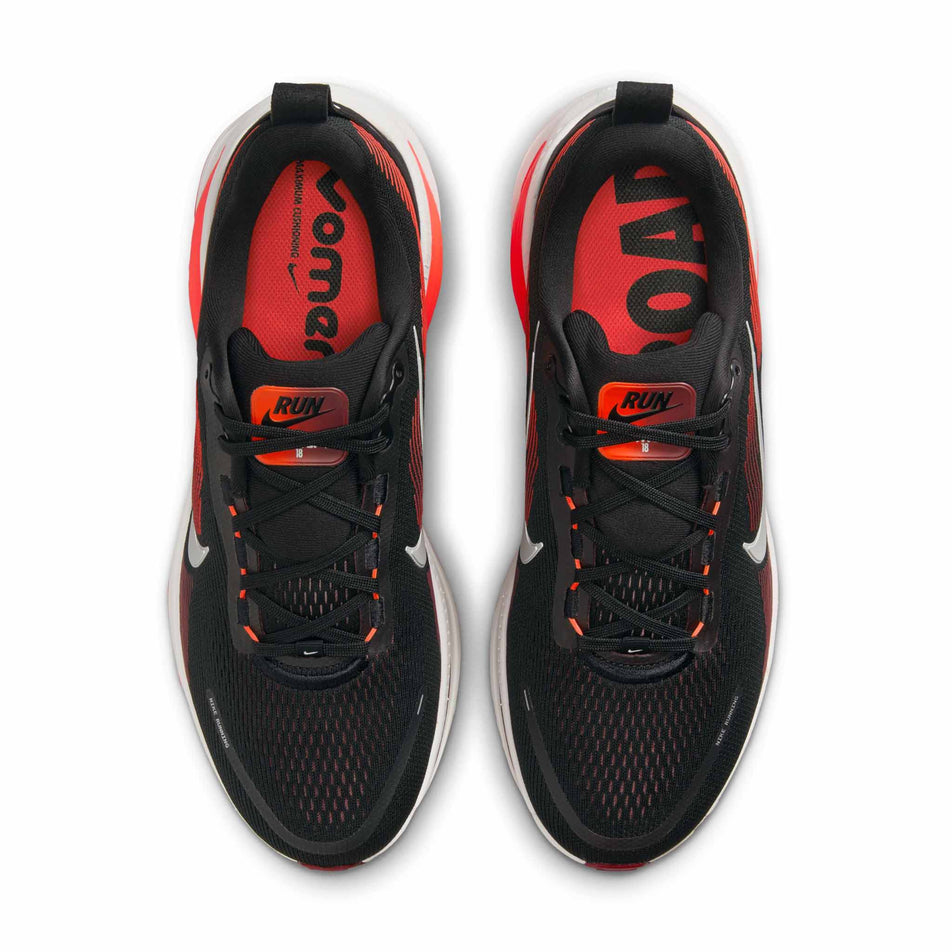 The uppers of a pair of Nike Men's Vomero 18 Road Running Shoes in the Black/Summit White-Bright Crimson colourway. (8684579061922)