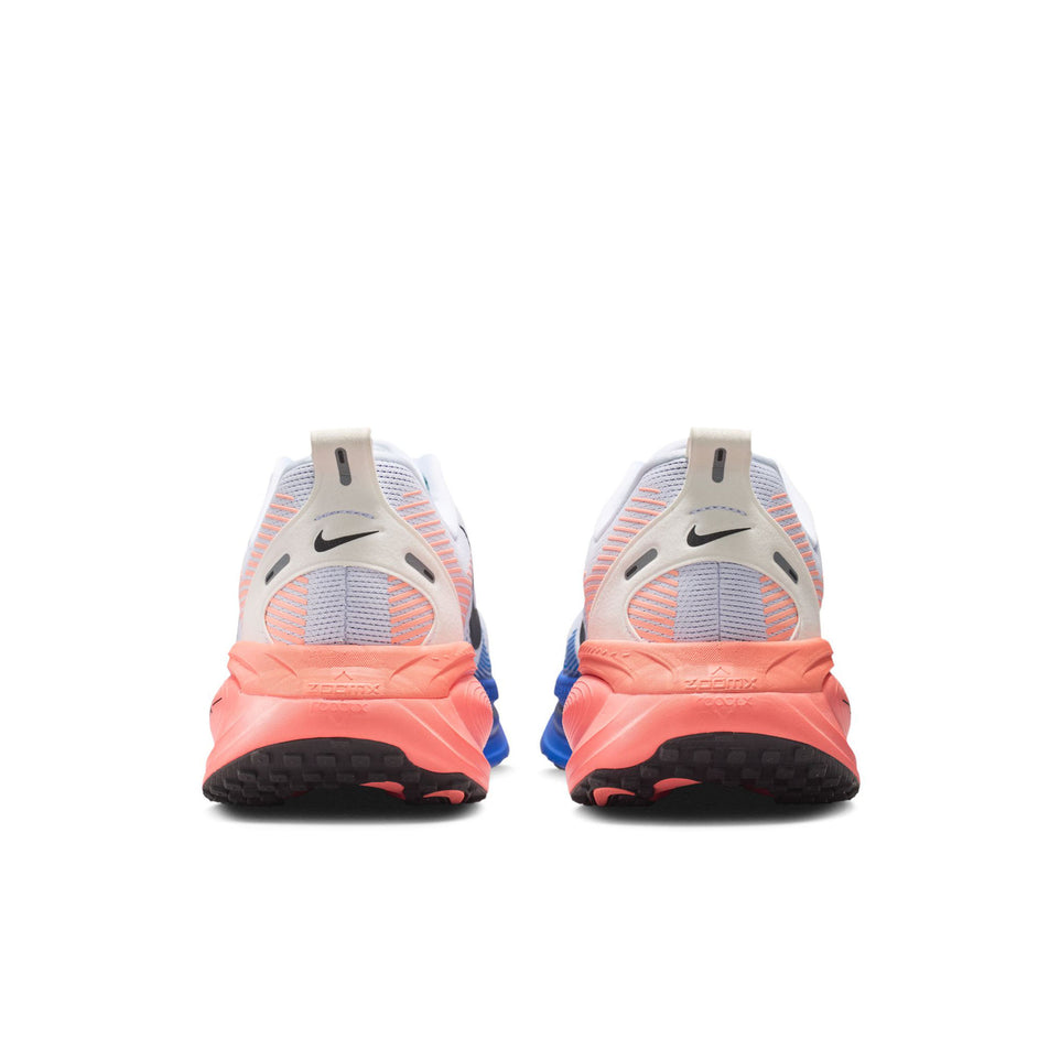 The back of a pair of Nike Men's Vomero 18 Road Running Shoes in the White/Black-Racer Blue-Atomic Pink colourway.