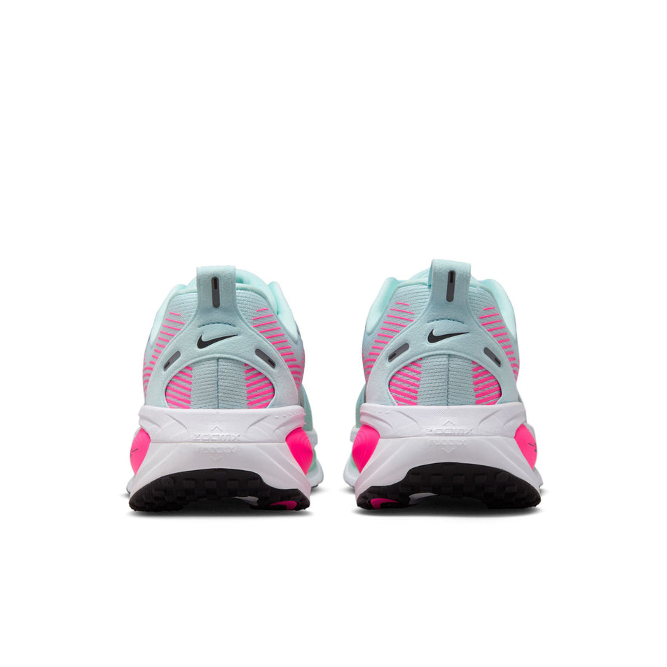 The back of a pair of Nike Men's Vomero 18 Road Running Shoes in the Glacier Blue/Black-White-Hyper Pink colourway. (8684580896930)