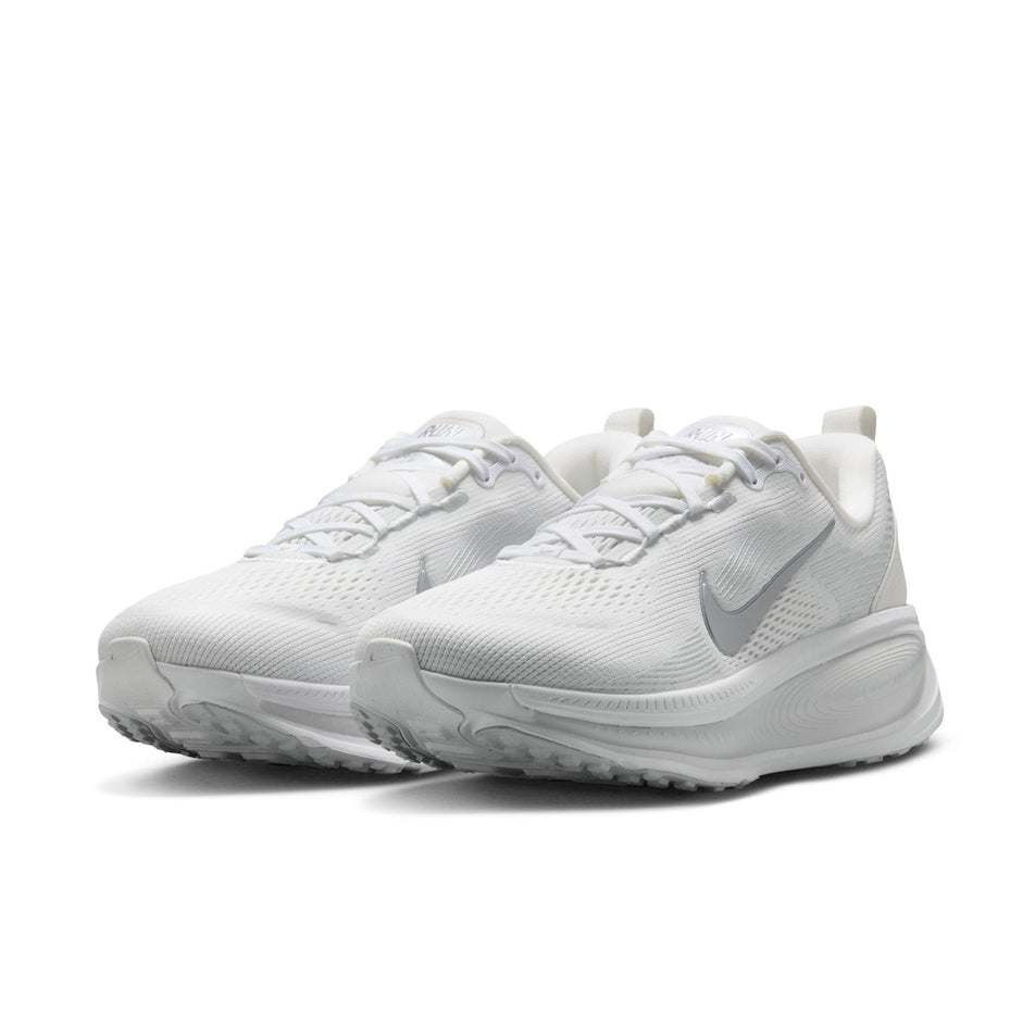 A pair of Nike Women's Vomero 18 Road Running Shoes in the White/Metallic Silver-Photon Dust colourway. (8686789361826)
