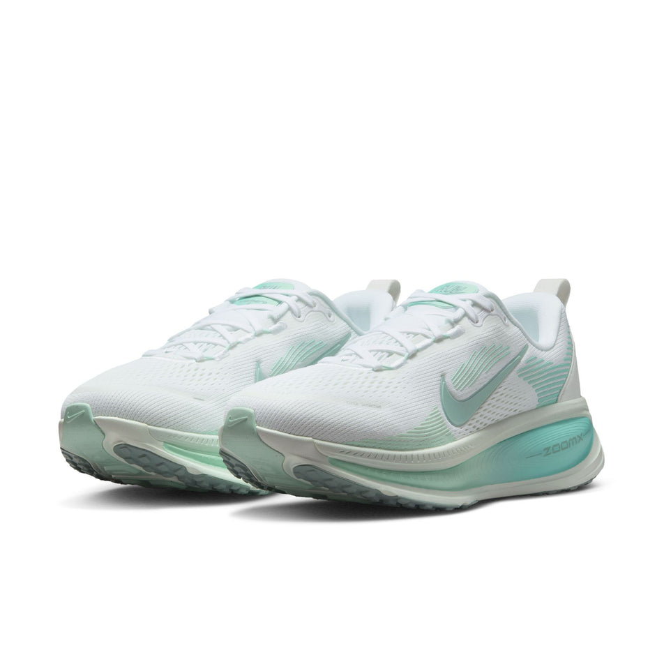 A pair of Nike Women's Vomero 18 Road Running Shoes in the White/Cannon-Bleached Turq-Mint Foam colourway. (8686791000226)