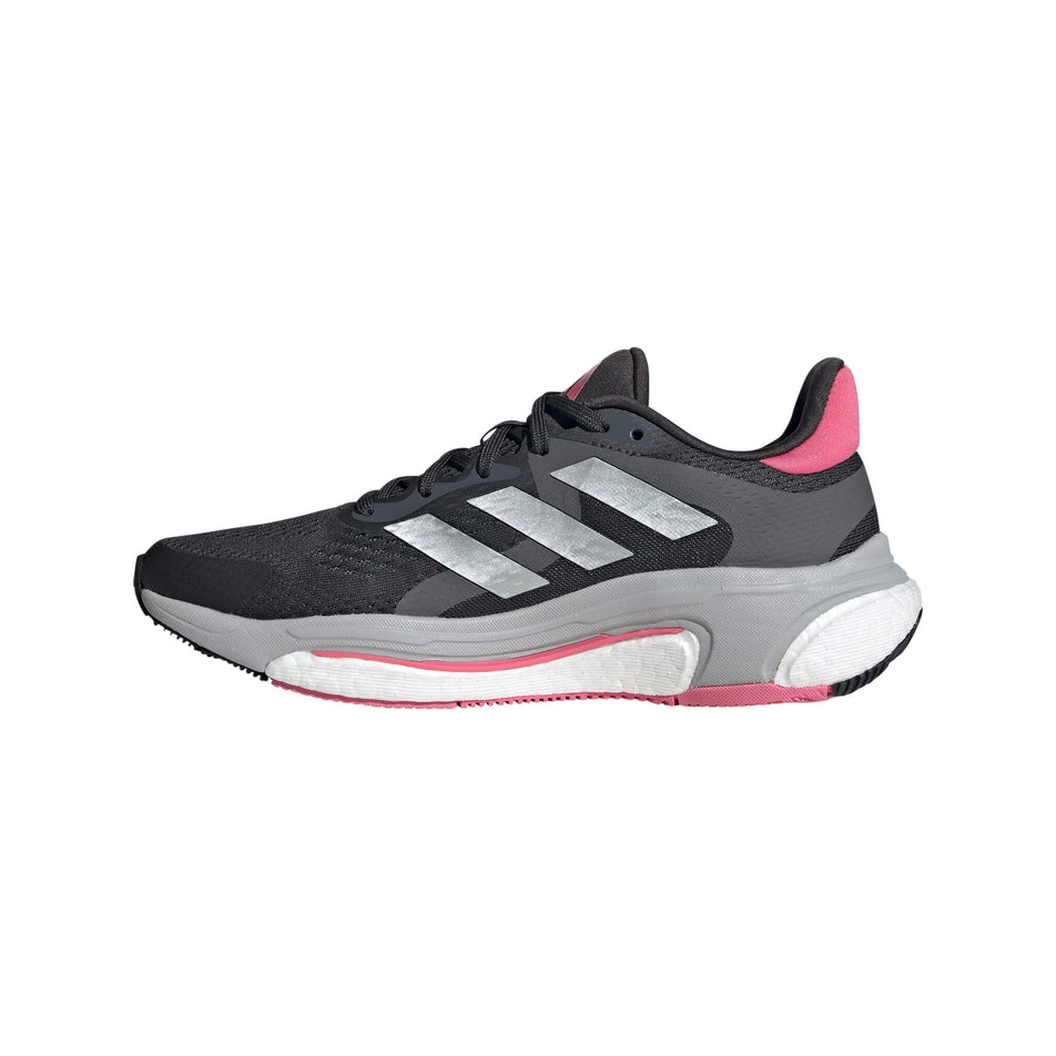 Medial side of the right shoe from a pair of adidas Women's Solarcontrol 2 Running Shoes in the Carbon/Silver Met./Pink Fusion colourway (8024260575394)