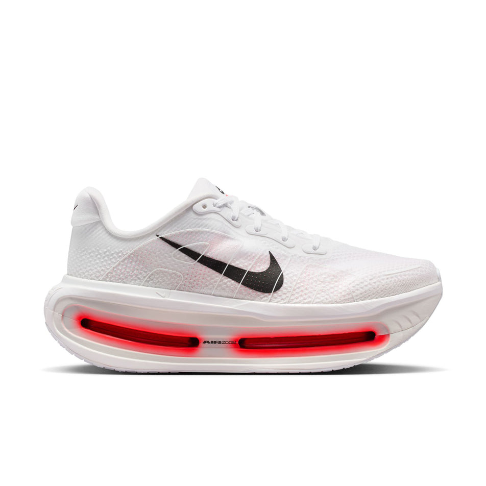 Lateral view of the right shoe from a pair of Nike Men's Vomero Premium Road Running Shoes in the White/Black-Bright Crimson-Photon Dust colourway.