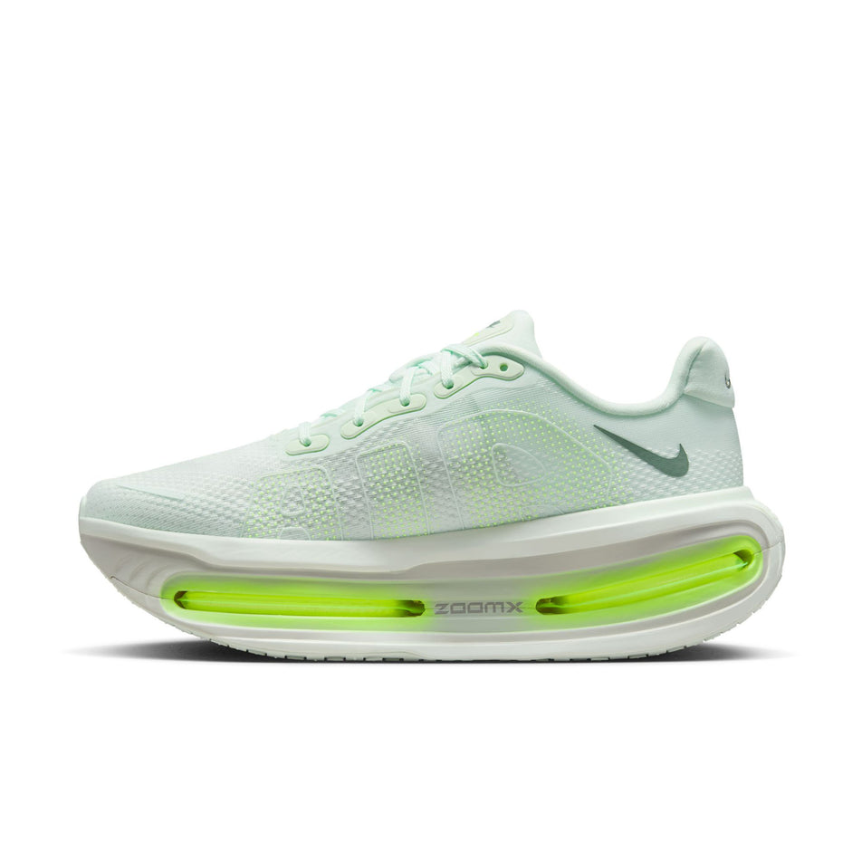 Medial view of the right shoe from a pair of Nike Men's Vomero Premium Running Shoes in the Barely Green/Clay Green-Barely Volt-Volt colourway. (8754887295138)