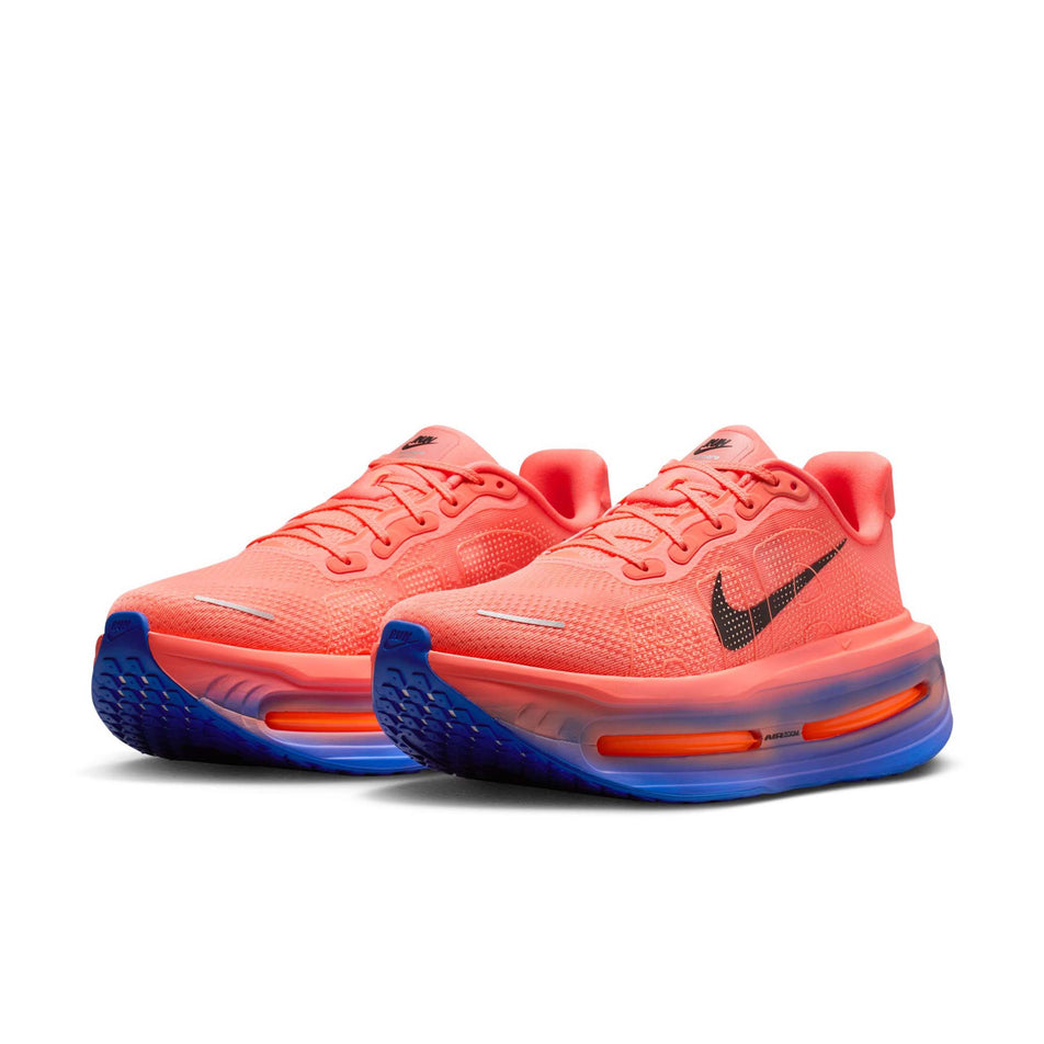 A pair of Nike Men's Vomero Premium Road Running Shoes in the Atomic Pink/Black-Racer Blue colourway.