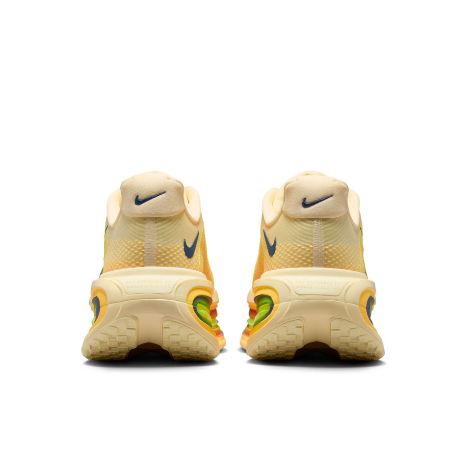 The back of a pair of Nike Men's Vomero Premium Road Running Shoes in the Alabaster/Blue Void-Citron Pulse colourway.