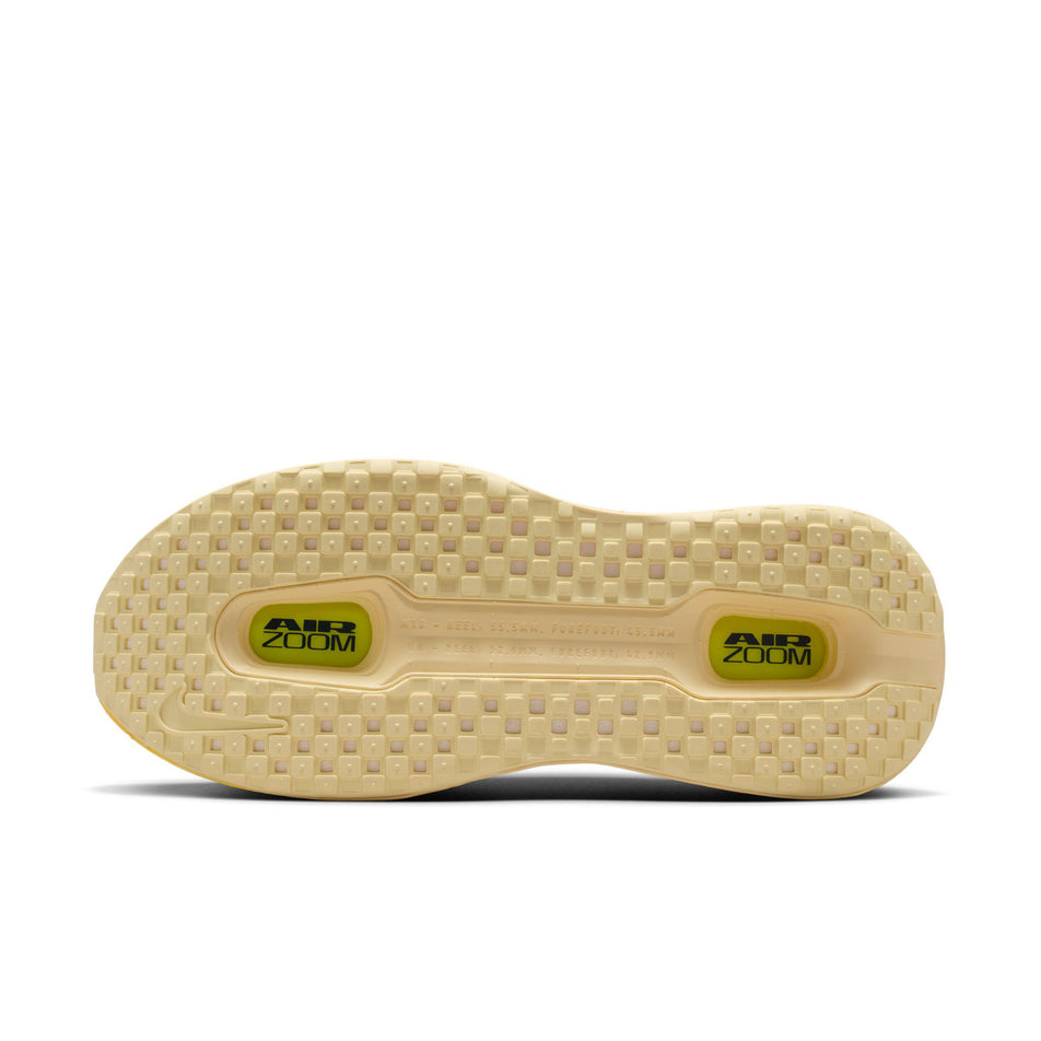 The outsole of the left shoe from a pair of Nike Men's Vomero Premium Road Running Shoes in the Alabaster/Blue Void-Citron Pulse colourway.