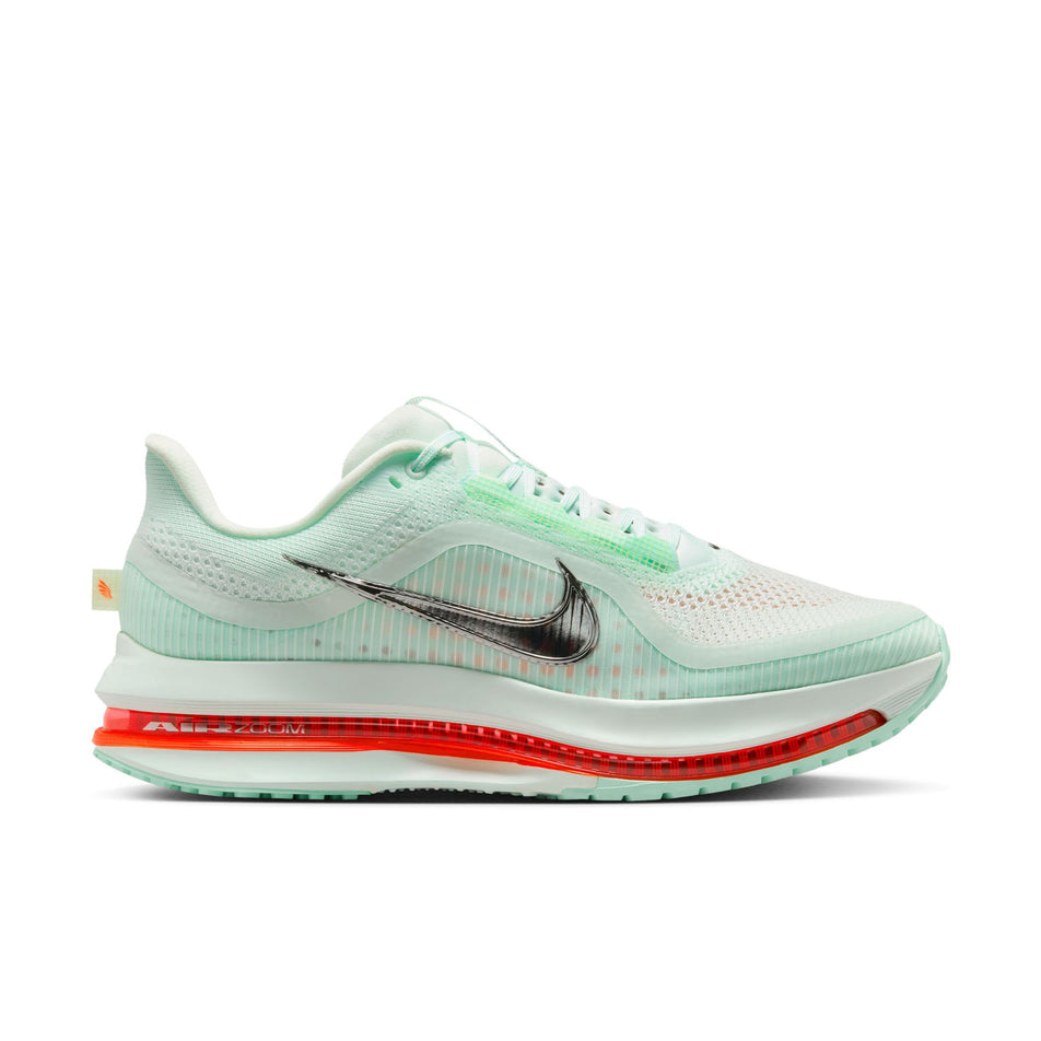 Lateral view of the right shoe from a pair of Nike Men's Pegasus Premium Road Running Shoes in the Barely Green/Bright Crimson-Mint Foam colourway. (8683294982306)