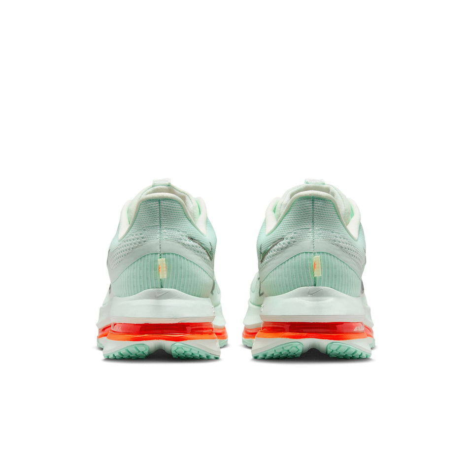 The back of a pair of Nike Men's Pegasus Premium Road Running Shoes in the Barely Green/Bright Crimson-Mint Foam colourway. (8683294982306)