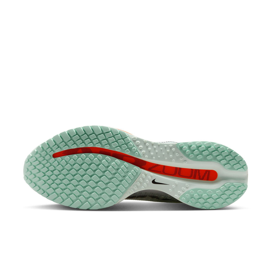 The outsole of the left shoe from a pair of Nike Men's Pegasus Premium Road Running Shoes in the Barely Green/Bright Crimson-Mint Foam colourway. (8683294982306)