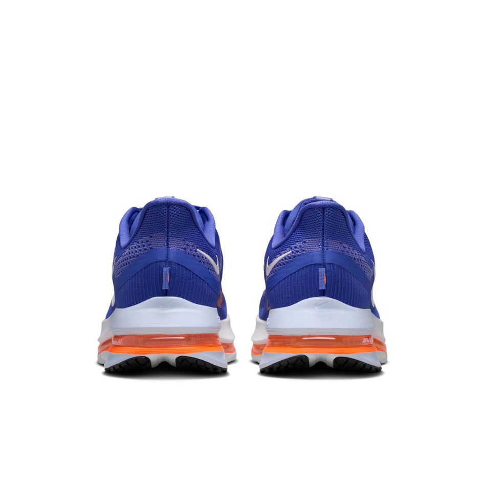 The back of a pair of Nike Men's Pegasus Premium Road Running Shoes in the Lapis/White-Total Orange-Off Noir colourway.