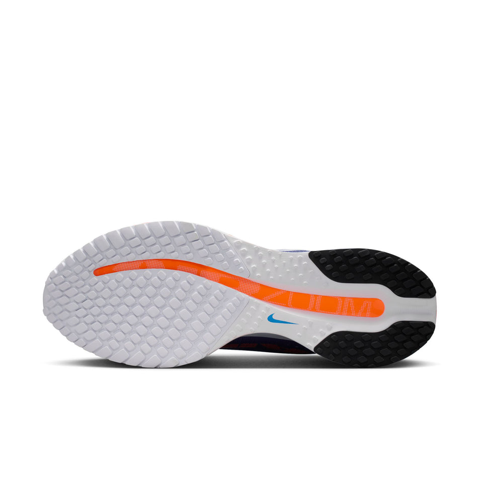 The outsole of the left shoe from a pair of Nike Men's Pegasus Premium Road Running Shoes in the Lapis/White-Total Orange-Off Noir colourway.