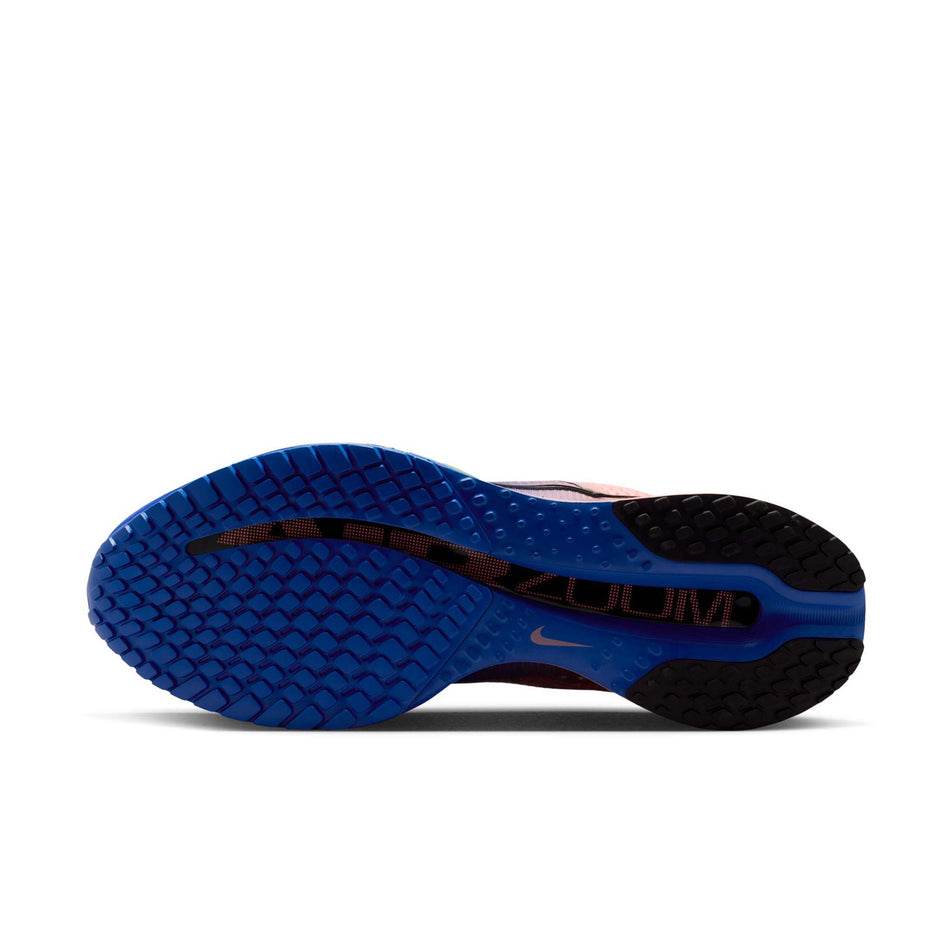 The outsole of the left shoe from a pair of Nike Men's Pegasus Premium Road Running Shoes in the Racer Blue/Black-Atomic Pink-Volt Tint colourway.