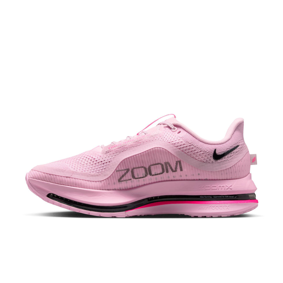 Medial view of the right shoe from a pair of Nike Men's Pegasus Premium Road Running Shoes in the Pink Foam/Off Noir-Black-Hyper Pink colourway. (8791543054498)