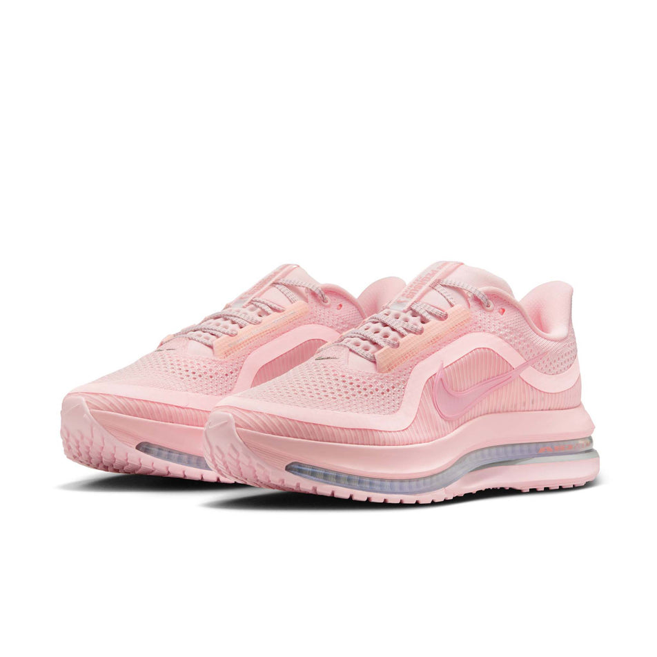 A pair of Nike Women's Pegasus Premium Road Running Shoes in the Atmosphere/Red Stardust-Metallic Silver. (8615426523298)