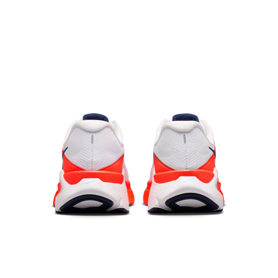 The back of a pair of Nike Men's Structure Plus Road Running Shoes in the White/Midnight Navy-Bright Crimson colourway.