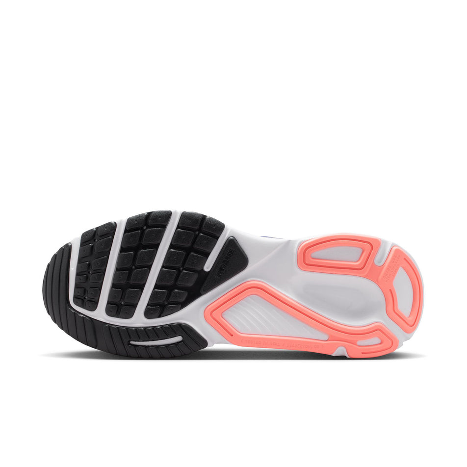 The outsole of the left shoe from a pair of Nike Men's Structure Plus Road Running Shoes in the Racer Blue/Black-Atomic Pink-White colourway.