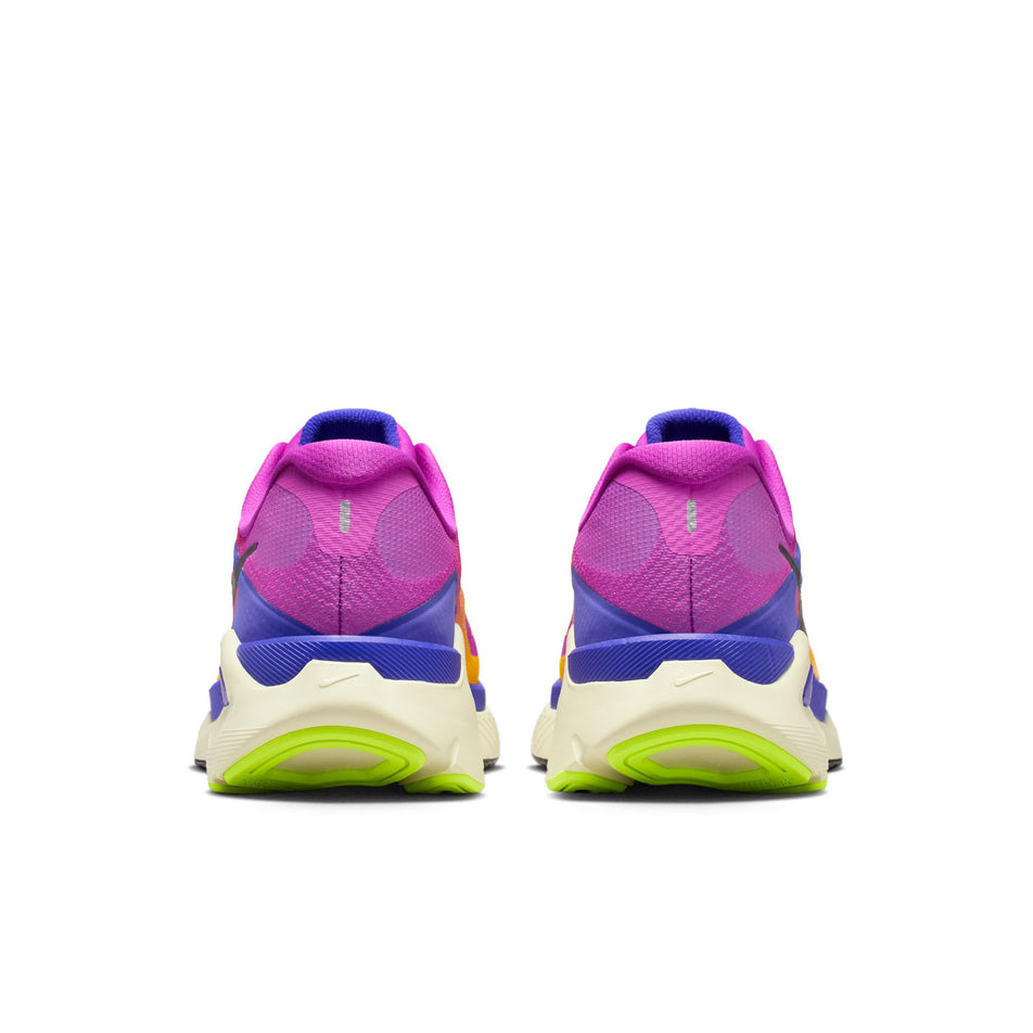 The back of a pair of Nike Men's Structure Plus Road Running Shoes in the Hyper Violet/Black-Citron Pulse colourway.
