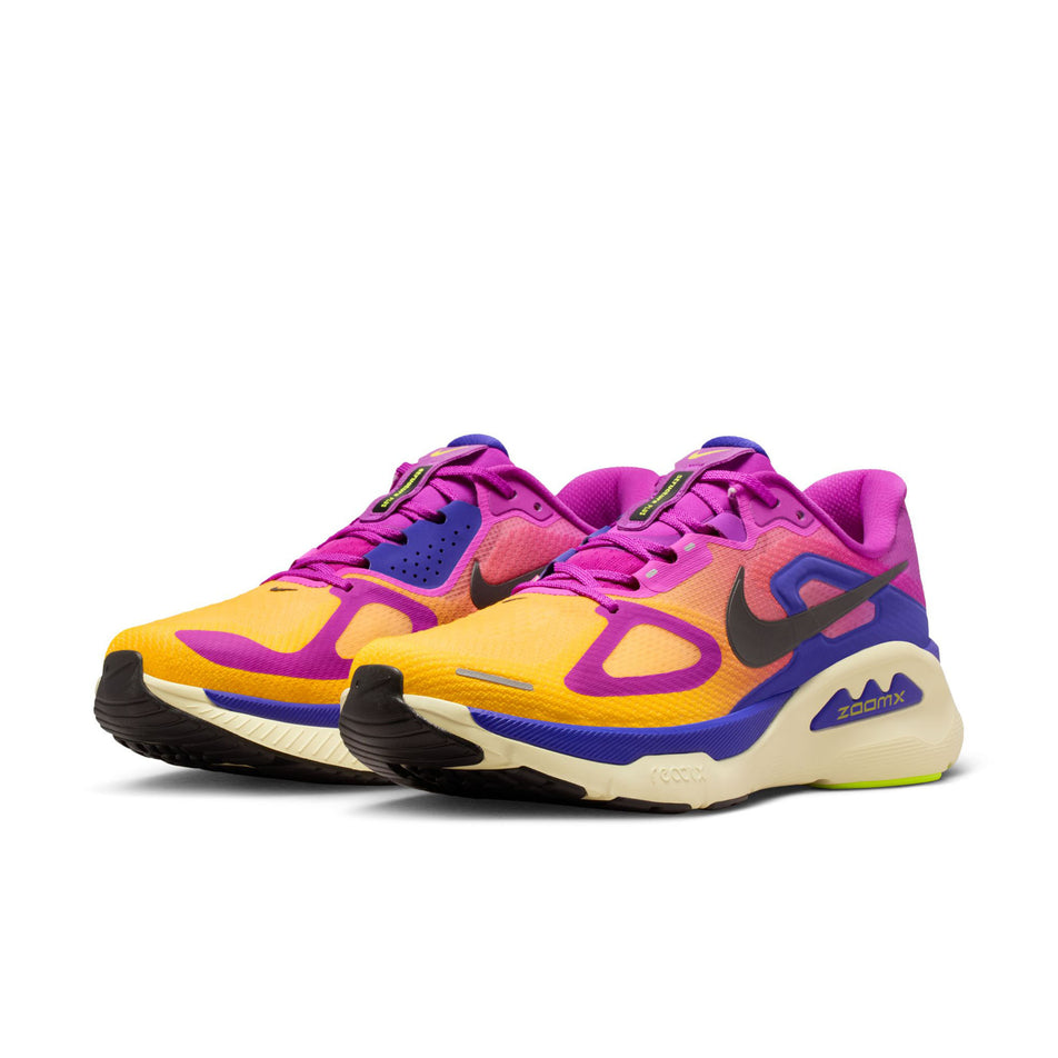 A pair of Nike Men's Structure Plus Road Running Shoes in the Hyper Violet/Black-Citron Pulse colourway.