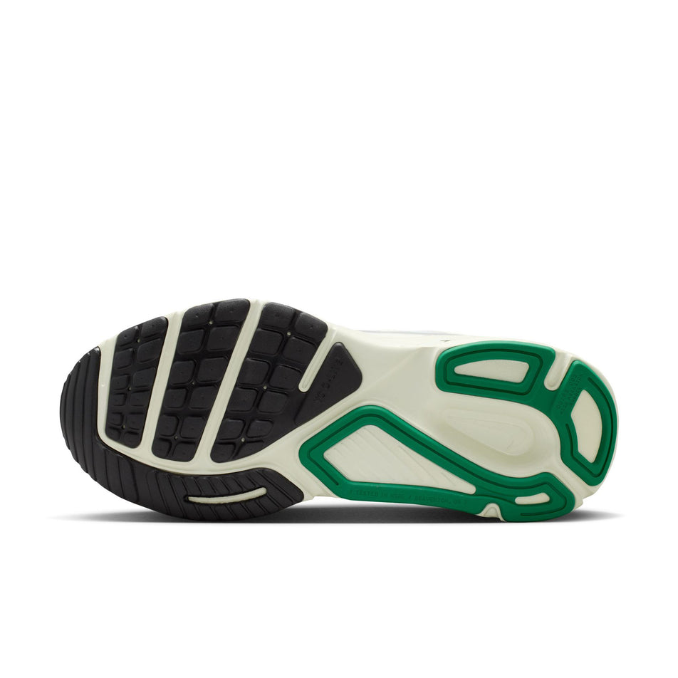 The outsole of the left shoe from a pair of Nike Women's Structure Plus Road Running Shoes in the Light Silver/Metallic Silver colourway.