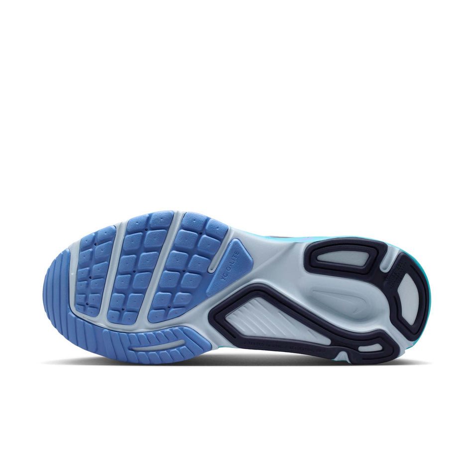 The outsole of the left shoe from a pair of Nike Women's Structure Plus Road Running Shoes in the White/Midnight Navy-Royal Pulse colourway.