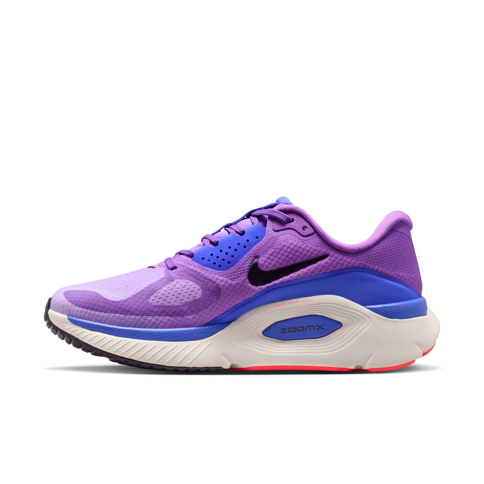 Medial view of the right shoe from a pair of Nike Women's Structure Plus Road Running Shoes in the Bright Violet/Purple Dynasty-Violet Mist colourway.